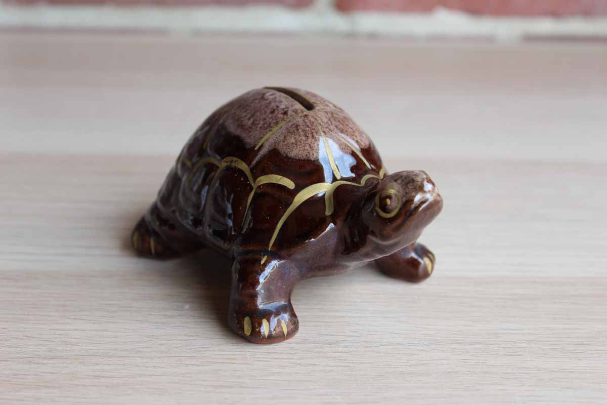 Hand Decorated Turtle Coin Bank, Made in Japan