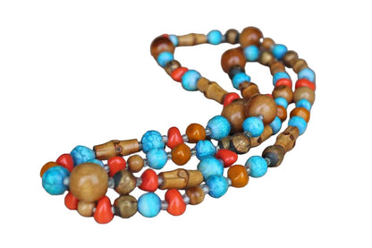 Colorful Wood and Glass Bead Necklace