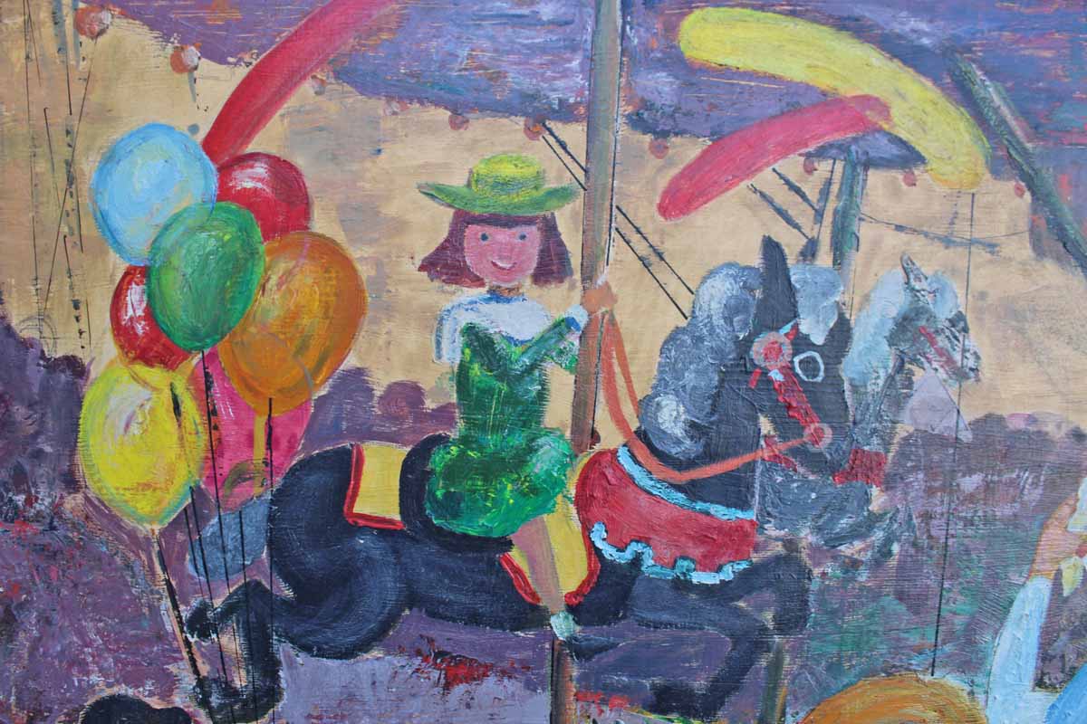 Signed & Framed Original Oil Painting of a Carousel Scene by E.A. Wieland