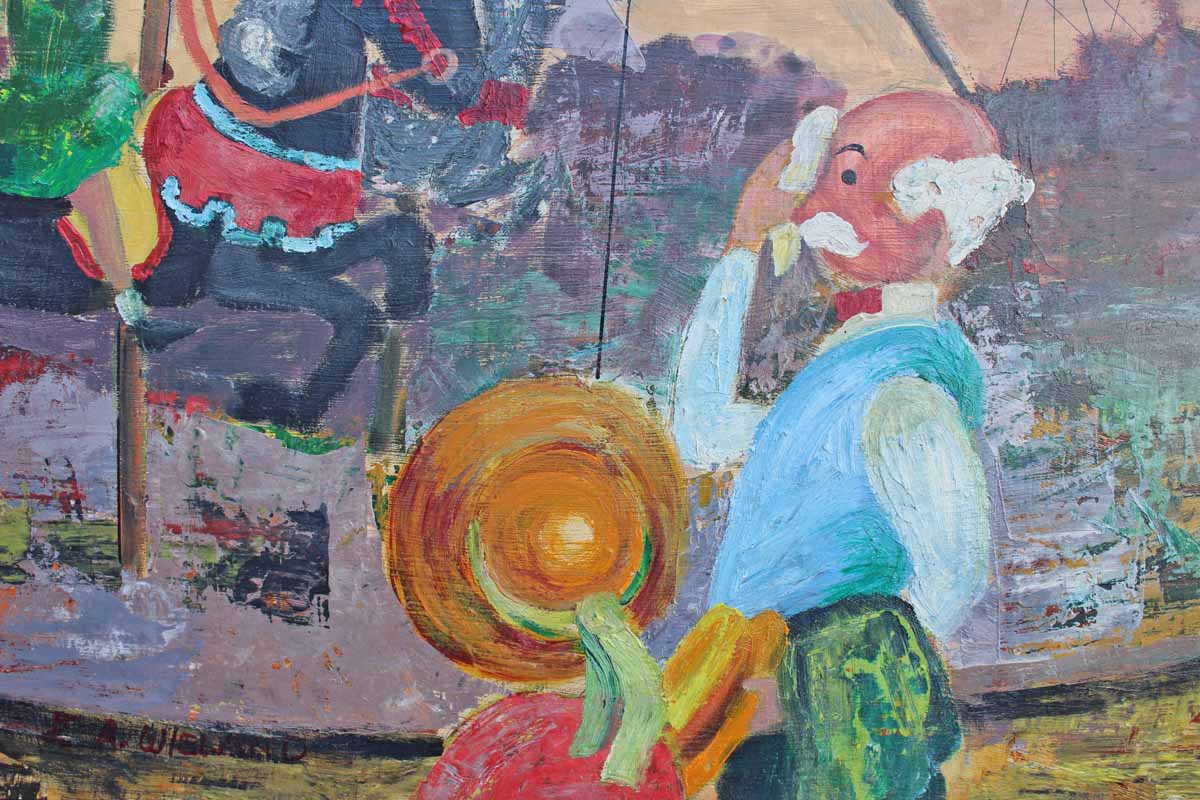 Signed & Framed Original Oil Painting of a Carousel Scene by E.A. Wieland