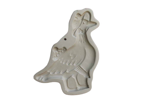 Brown Bag Cookie Art (New Hampshine, USA) 1992 Stoneware Cookie Mold of a Duck Wearing a Rain Hat and Carrying an Umbrella