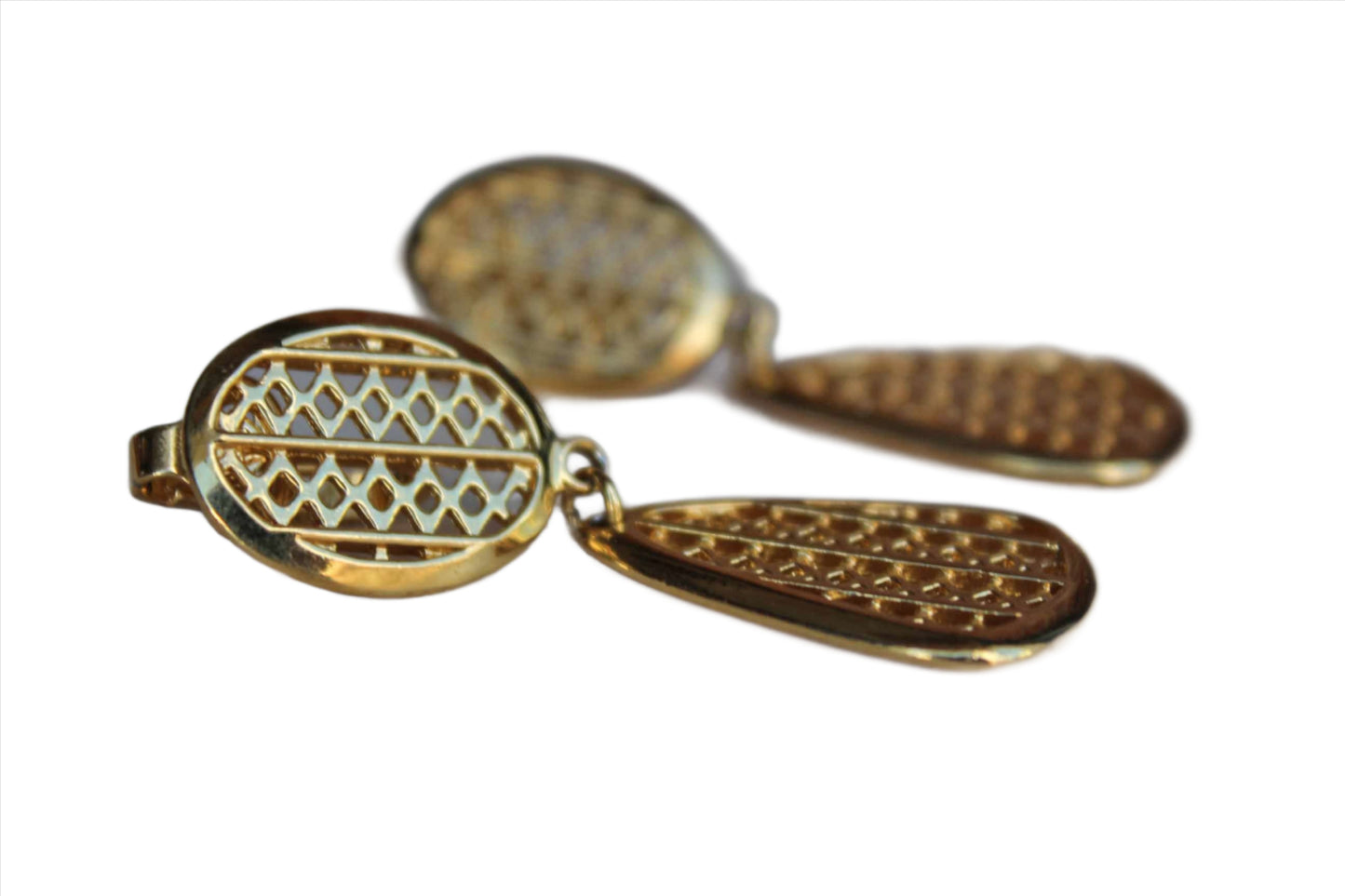 Trifari (USA) Gold Tone Non-Pierced Dangling Earrings
