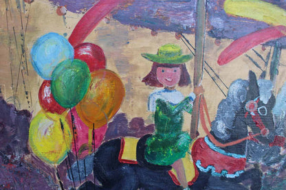 Signed & Framed Original Oil Painting of a Carousel Scene by E.A. Wieland