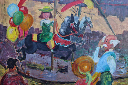 Signed & Framed Original Oil Painting of a Carousel Scene by E.A. Wieland