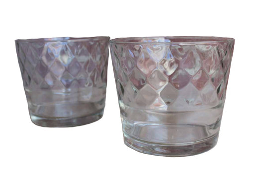 Clear Glass Ice Buckets or Snack Bowls with Diamond Optic Pattern, A Pair