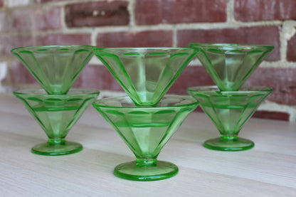 Federal Glass Company (Ohio, USA) Green Pedestal Dessert Glasses, Set of 6