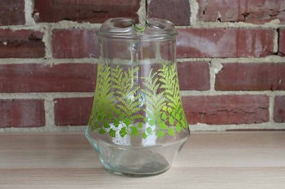 Glass Handled Drink Pitcher with Fern and Ginkgo Leaves Decoration
