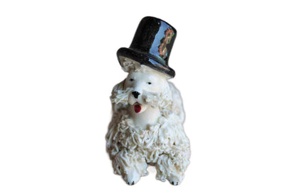 White Porcelain Spaghetti Poodle Wearing a Top Hat