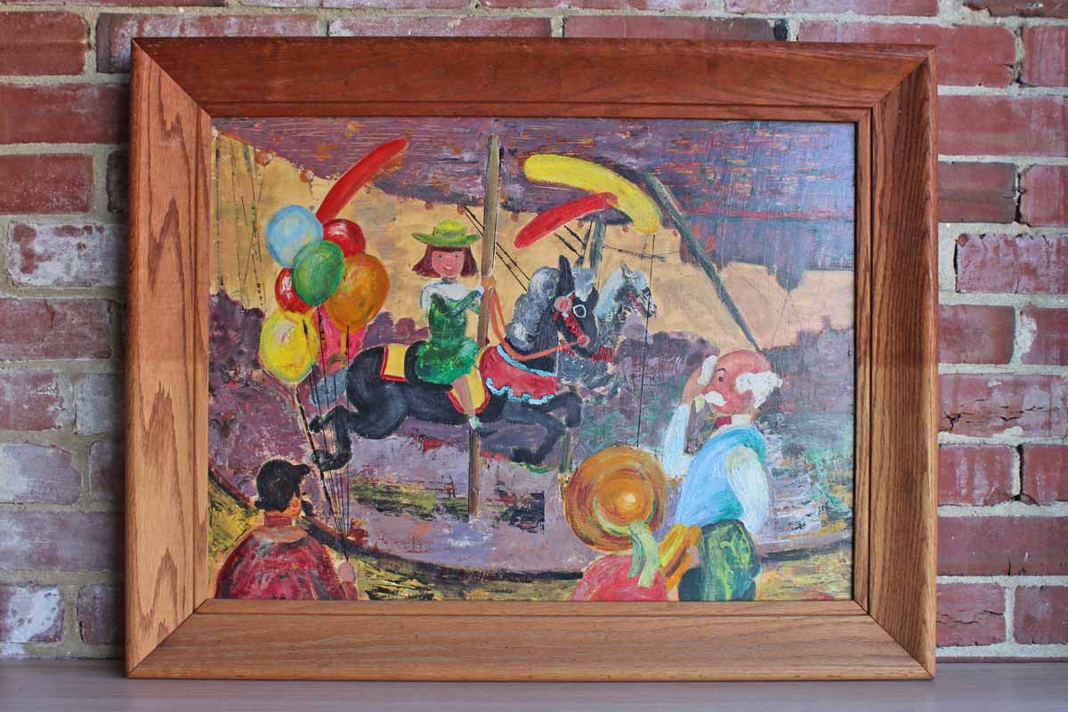 Signed & Framed Original Oil Painting of a Carousel Scene by E.A. Wieland