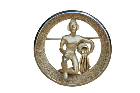 Trifari (USA) Gold Tone Aquarius the Water Bearer Zodiac Brooch (January 20-February 18)
