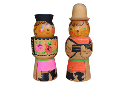 Hand-Painted Colorful Wood Figurines of Musicians, A Pair