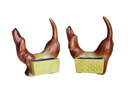 A.L. Hirsch Pottery Ceramic Dachshund Matching Dresser Caddies, A Pair