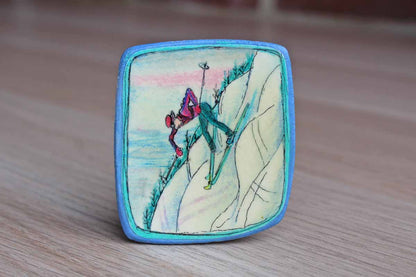 Painted Wood Pin Decorated with A Downhill Skier