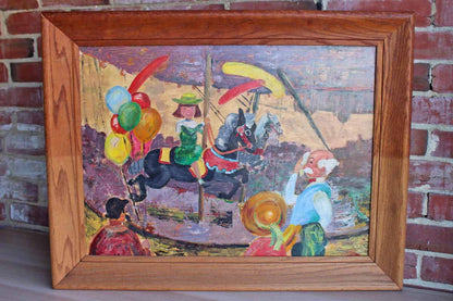 Signed & Framed Original Oil Painting of a Carousel Scene by E.A. Wieland