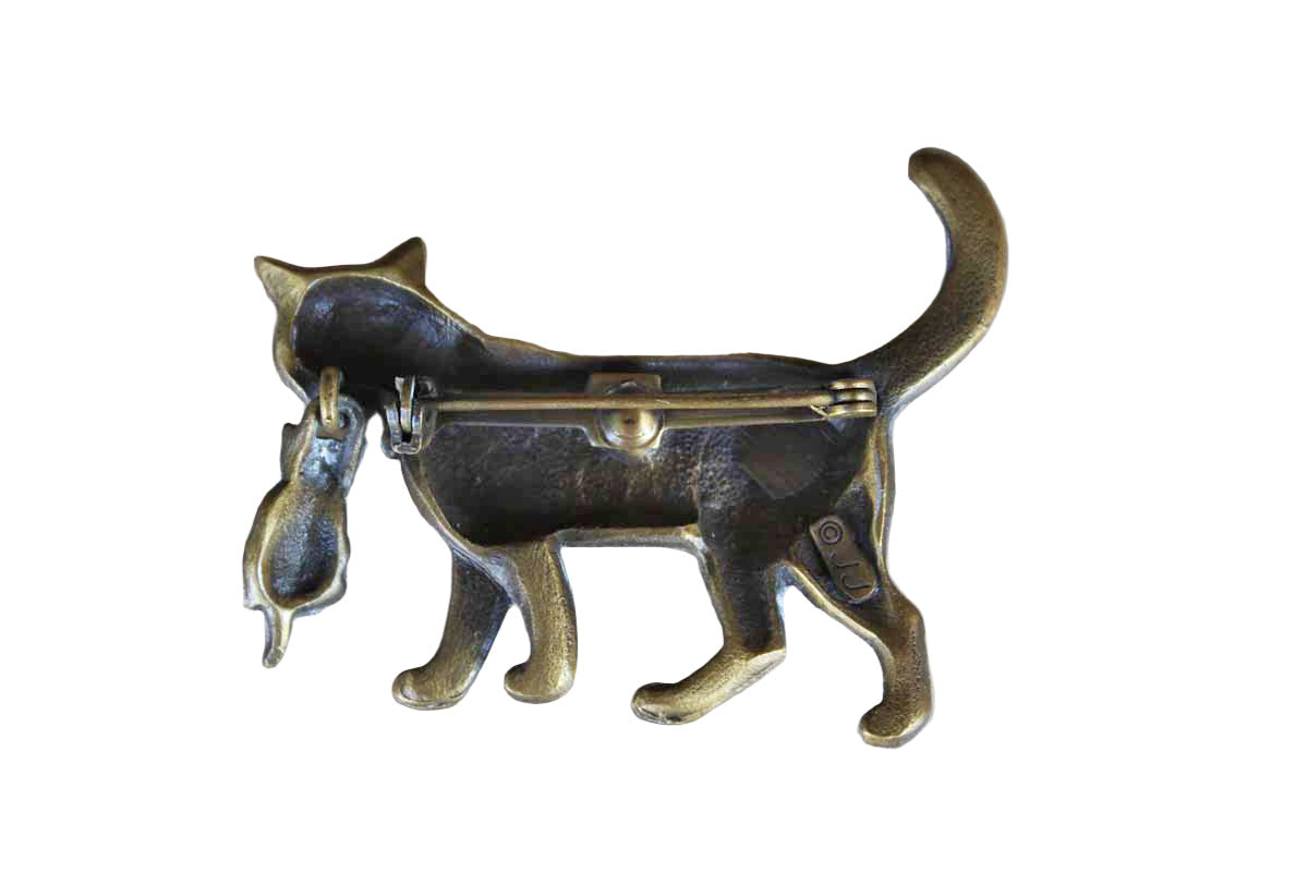 Jonette Jewelry (Rhode Island, USA) Mother Cat Carrying Kitten in Mouth Brooch
