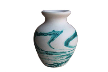 Nemadji Tile and Pottery (Minnesota, USA) Turquoise and Cream Swirled Ceramic Bud Vase