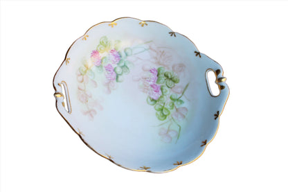 Porcelain Bowl with Scalloped Gold Rim and Hand Painted Pink Flowers