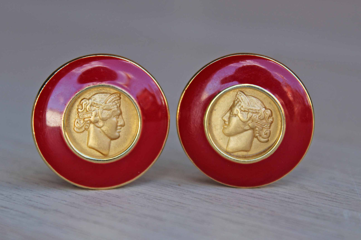 Monet (New York, USA) Roman Profile and Red Resin Pierced Earrings