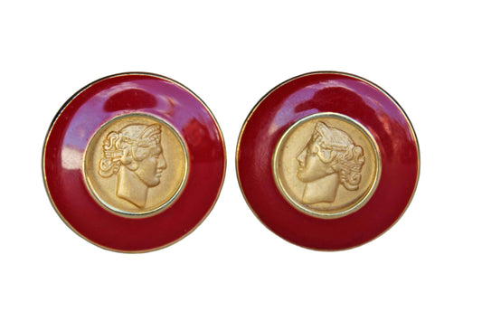 Monet (New York, USA) Roman Profile and Red Resin Pierced Earrings