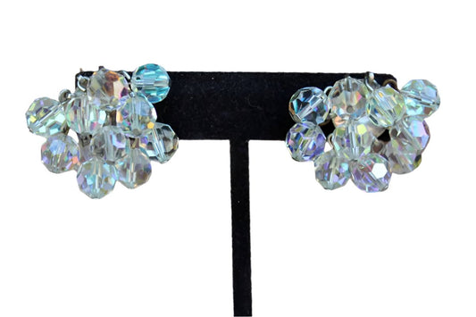 Aurora Borealis Beaded Cluster Non-Pierced Earrings