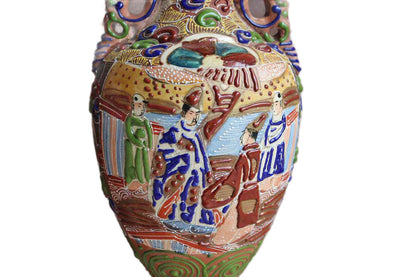 Japanese Satsuma Vases With Vibrantly Detailed Moriage and Beading