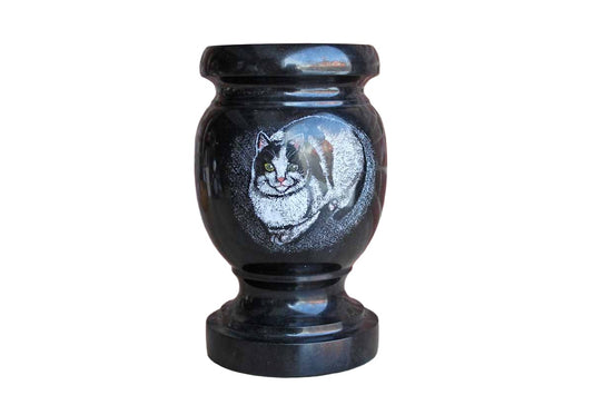 Heavy Black Marble Container with Stenciled Cat Decoration