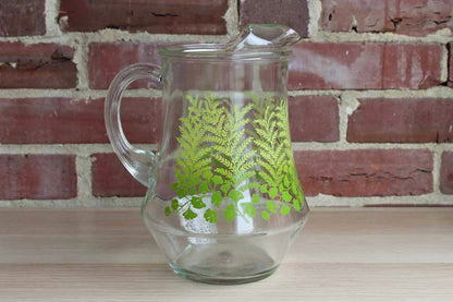 Glass Handled Drink Pitcher with Fern and Ginkgo Leaves Decoration