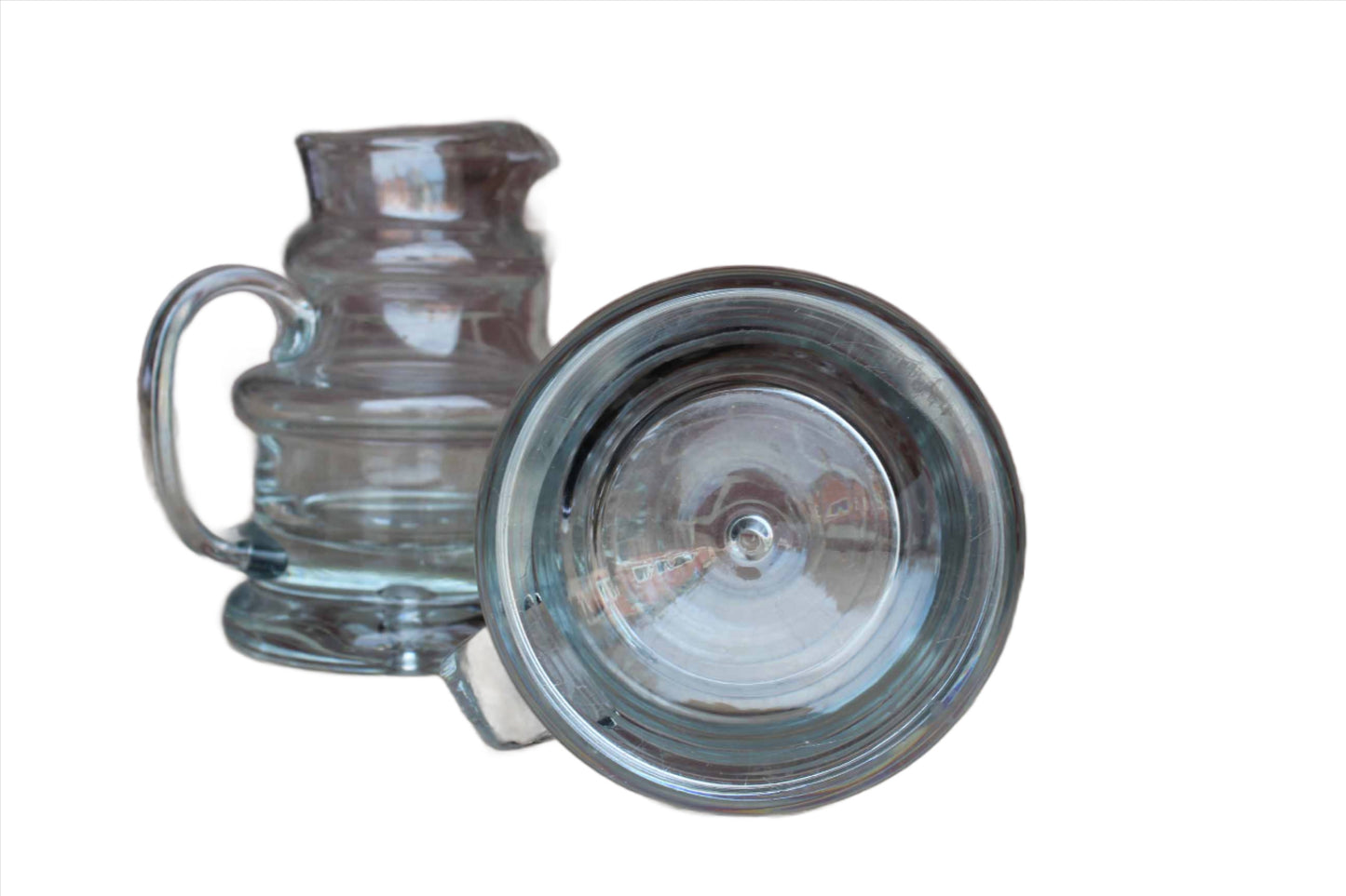 Heavy Clear Glass Handled Pitchers with Thick Solid Bases, A Pair