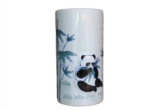 AAA Imports (China) Ceramic Cylindrical Vase Decorated with Giant Pandas Eating Bamboo