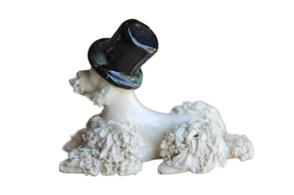 White Porcelain Spaghetti Poodle Wearing a Top Hat