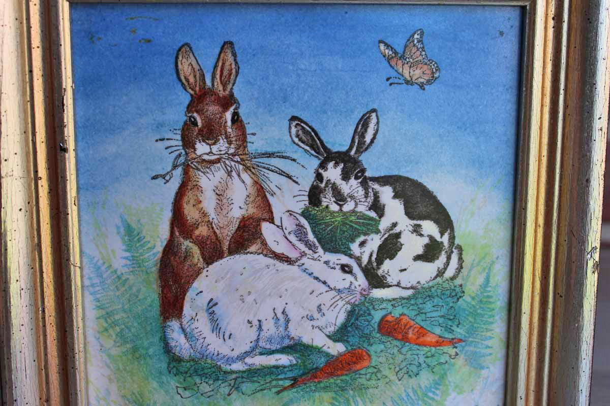 Hand-Painted Ceramic Framed Rabbit Tile
