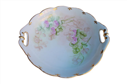 Porcelain Bowl with Scalloped Gold Rim and Hand Painted Pink Flowers