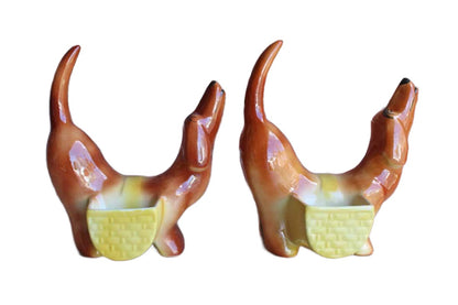 A.L. Hirsch Pottery Ceramic Dachshund Matching Dresser Caddies, A Pair