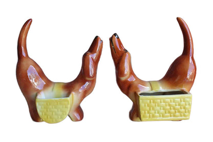 A.L. Hirsch Pottery Ceramic Dachshund Matching Dresser Caddies, A Pair