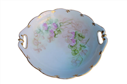 Porcelain Bowl with Scalloped Gold Rim and Hand Painted Pink Flowers