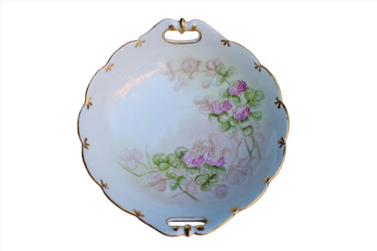 Porcelain Bowl with Scalloped Gold Rim and Hand Painted Pink Flowers