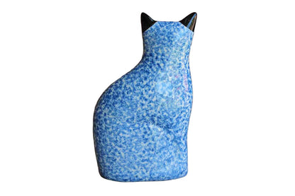 N.S. Gustin (California, USA) Blue Speckled Hand-Painted Ceramic Cat Statue
