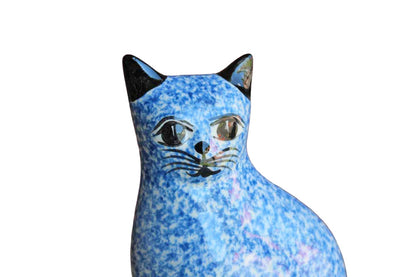 N.S. Gustin (California, USA) Blue Speckled Hand-Painted Ceramic Cat Statue