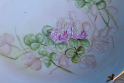 Porcelain Bowl with Scalloped Gold Rim and Hand Painted Pink Flowers