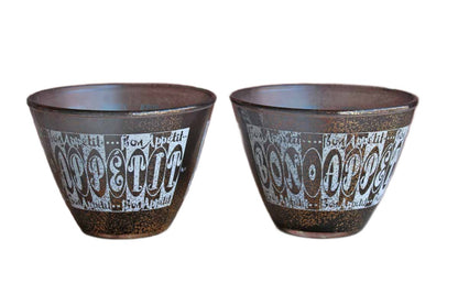 Bon Appetit Glass Snack Bowls Set Within A Gold Metal Holder