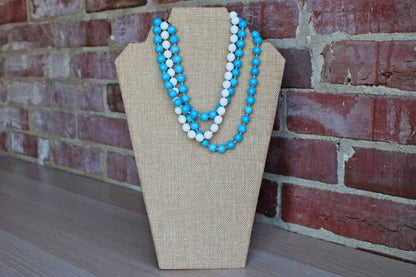 Triple Strand Choker Necklace with Blue and White Glass Beads