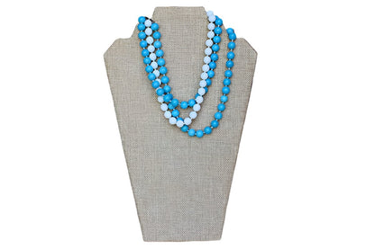 Triple Strand Choker Necklace with Blue and White Glass Beads