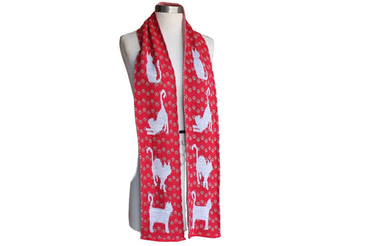 Green 3 (Wisconsin, USA) Recycled Cotton Blend Scarf Decorated with Cats