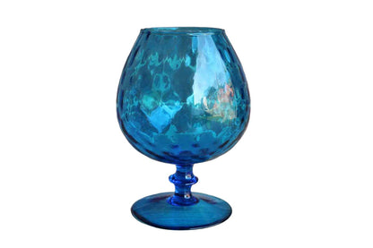 Empoli (Italy) Hand Blown Cobalt Blue Optic Glass Fishbowl Pedestal Vase