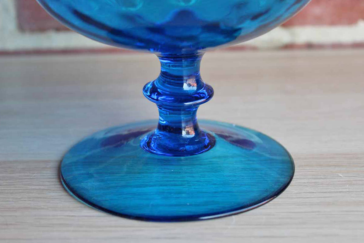 Empoli (Italy) Hand Blown Cobalt Blue Optic Glass Fishbowl Pedestal Vase