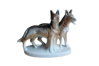 Porcelain Figurine of Two German Shepherds, Made in Japan
