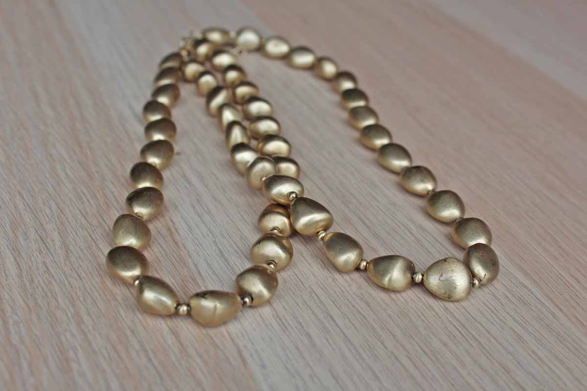 Double Strand Necklace with Organically Shaped Gold Beads
