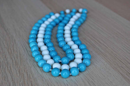 Triple Strand Choker Necklace with Blue and White Glass Beads