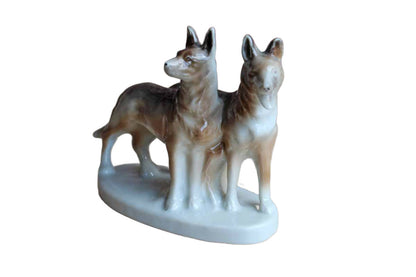 Porcelain Figurine of Two German Shepherds, Made in Japan