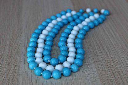 Triple Strand Choker Necklace with Blue and White Glass Beads